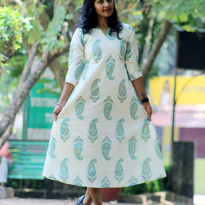 Floral Design Dress (Off-white and sky blue)